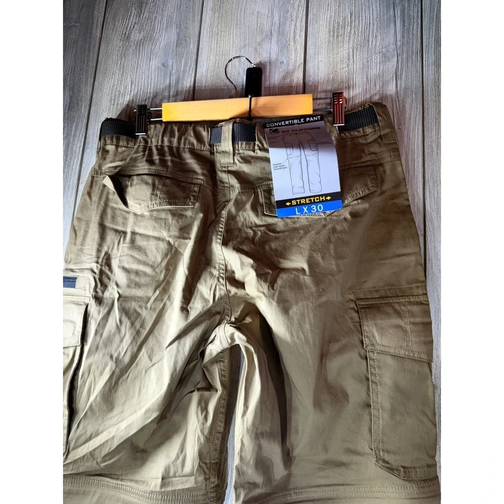 BC Clothing Mens Convertible Cargo Pants Khaki Tan Stretch Hiking Zip Off L x 30